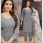 Grey Embroidered Cotton Kurti