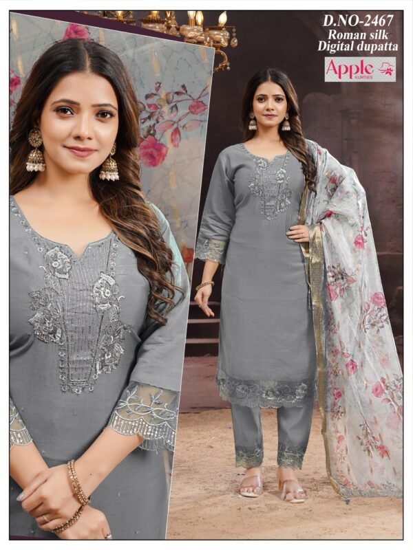 Grey Embroidered Cotton Kurti